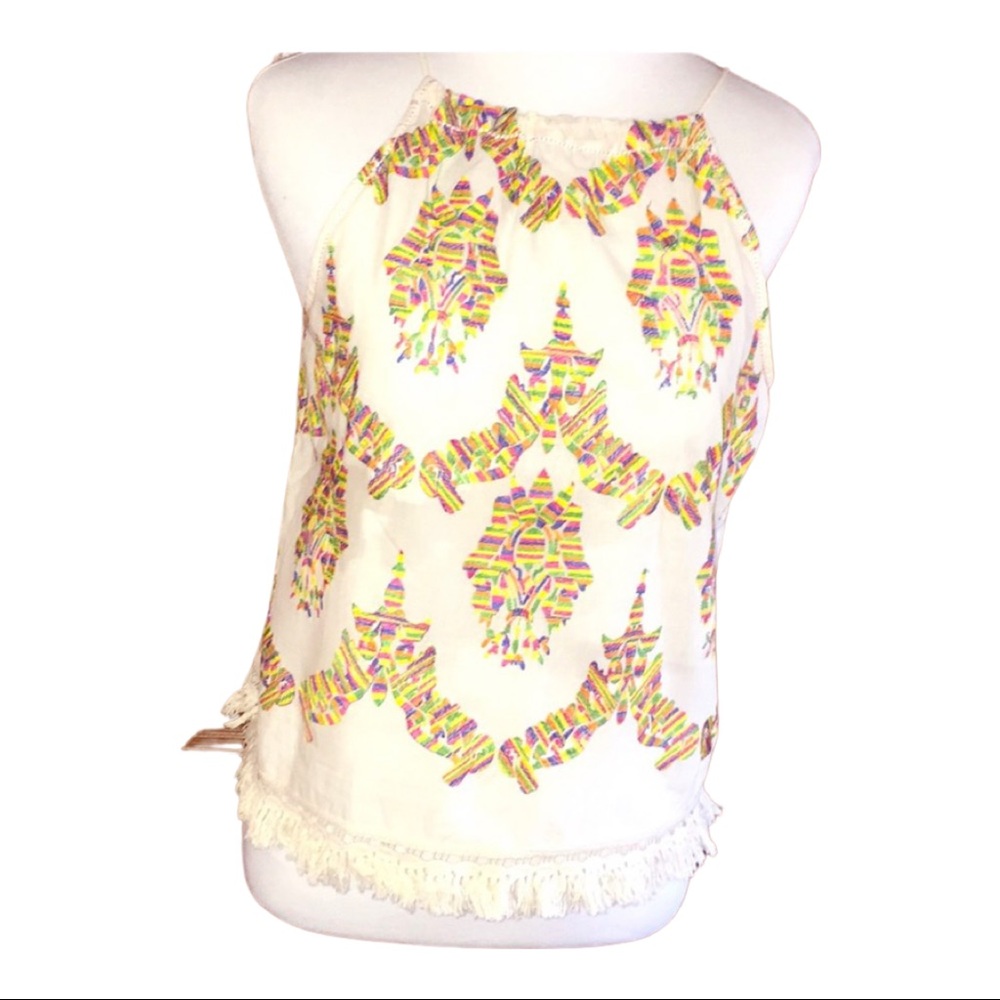 Chelsea & Violet halter fringe top XS